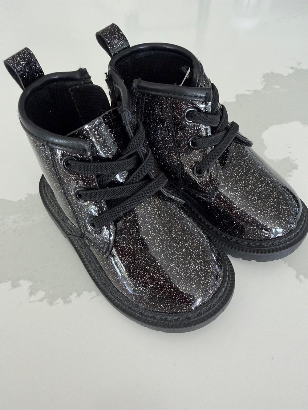 Kids Sparkle Lace-Up Ankle Boots - Black